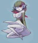  1girl animal bangs barefoot blush breasts dress feet gardevoir green_hair green_skin groin image_sample large_breasts looking_at_viewer masha md5_mismatch no_humans open_mouth pixiv_sample pointy_ears pokemon pokemon_(creature) red_eyes short_hair solo tongue white_skin 