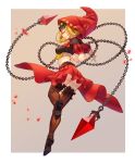 1girl absurdres ass blonde_hair breasts chains closed_eyes from_behind full_body highres hood medium_breasts odin_sphere solo splish striped striped_legwear thigh-highs velvet_(odin_sphere) vertical-striped_legwear vertical_stripes 