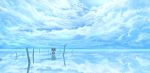 blue_sky branch clouds cloudy_sky commentary_request day highres horizon hotaka no_humans original outdoors partially_immersed reflection robot salar_de_uyuni scenery sky water_surface 