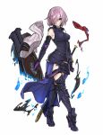  1girl armor armpits boobplate boots breastplate closed_mouth eyebrows_visible_through_hair fate/grand_order fate_(series) full_body hair_over_one_eye high_heel_boots high_heels highres holding_shield looking_at_viewer magic one_eye_covered pink_eyes pink_hair sheath sheathed shield shielder_(fate/grand_order) short_hair solo standing sword teshima_nari vambraces walking weapon 