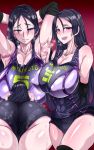  1girl armpits arms_behind_head arms_up ass blush breasts buruma cleavage erect_nipples fate/grand_order fate_(series) gym_uniform highres large_breasts long_hair looking_at_viewer minamoto_no_raikou_(fate/grand_order) open_mouth purple_hair smile solo sweat very_long_hair violet_eyes zasshu_nigou 