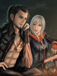  1boy 1girl aranea_highwind breasts cleavage final_fantasy final_fantasy_xv gladiolus_amicitia gloves night scar smile tattoo 