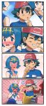  1boy 1girl 4koma blush comic embarrassed food fuhikari highres ice_cream pokemon pokemon_(anime) pokemon_(creature) pokemon_sm_(anime) satoshi_(pokemon) suiren_(pokemon) textless 