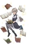  1girl :d ange_(princess_principal) black_boots black_legwear blue_eyes book boots braid glasses highres looking_at_viewer official_art open_book open_mouth princess_principal princess_principal_game_of_mission school_uniform smile 