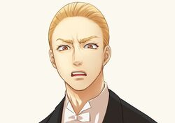  1boy :o akagi_gaju ballroom_e_youkoso blonde_hair brown_eyes eyebrows forehead hair_slicked_back looking_at_viewer male_focus portrait yurari_(tokyo) 