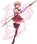  1girl armor blush boots dress elbow_gloves est fire_emblem fire_emblem:_mystery_of_the_emblem fire_emblem_heroes full_body gloves headband highres official_art open_mouth pegasus_knight pink_hair red_eyes short_hair smile solo thigh-highs white_background 