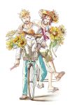  beard bicycle bicycle_basket blonde_hair dog facial_hair flower food ground_vehicle hat jou_(15388646) male_focus marco mouth_hold mustache one_piece popsicle scar smile stefan straw_hat stubble sunflower thatch 