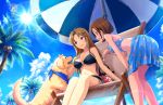  2girls artist_request blue_eyes bracelet brown_hair clothes_writing dog earrings idolmaster idolmaster_cinderella_girls idolmaster_cinderella_girls_starlight_stage jewelry long_hair matsumoto_sarina mizuki_seira multiple_girls o-ring o-ring_top paws sitting swimsuit 