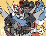  2boys 80s anger_vein angry artist_request cannon decepticon dual_persona machine machinery mecha missile multiple_boys multiple_persona no_humans oldschool open_mouth personification red_eyes robot starscream transformers transformers_prime weapon 