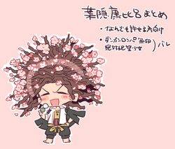  1boy closed_eyes dangan_ronpa flower hagakure_yasuhiro hair_flower hair_ornament imoni_(1110) male_focus open_mouth smile solo 