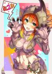  1girl aguila blush breasts cleavage eyebrows_visible_through_hair female green_eyes large_breasts long_hair looking_at_viewer moze navel open_mouth redhead smile snake_tail solo speech_bubble translation_request ultra_kaijuu_gijinka_keikaku ultra_series 