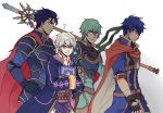  ? aqua_hair armor blue_eyes blue_hair book cape ephraim evil_smile fire_emblem fire_emblem:_kakusei fire_emblem:_rekka_no_ken fire_emblem:_seima_no_kouseki fire_emblem:_souen_no_kiseki fire_emblem_heroes gloves green_eyes green_hair headband hector_(fire_emblem) ike looking_at_viewer male_focus multiple_boys my_unit_(fire_emblem:_kakusei) polearm short_hair smile spear sword weapon white_background white_hair 