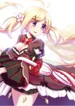  1girl blonde_hair blush character_request flower flower_knight_girl hair_flower hair_ornament looking_at_viewer mizunashi_(second_run) solo twintails umbrella violet_eyes 