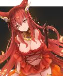  1girl animal_ears anthuria bangs bracelet breasts cleavage dress erun_(granblue_fantasy) gloves granblue_fantasy hair_ornament jewelry kigawa_rin large_breasts long_hair red_eyes redhead smile solo 