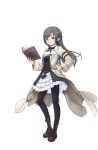  1girl black_legwear book boots braid brown_boots cross-laced_footwear crown_braid grey_hair hand_in_pocket highres holding holding_book jacket long_hair looking_at_viewer official_art open_book pantyhose princess_principal princess_principal_game_of_mission skirt solo sophie_mackenzie standing violet_eyes white_skirt 