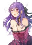  1girl ahoge bare_shoulders beads black_ribbon breasts choker crying dress flying_sweatdrops frills hair_ribbon kurata_rine long_hair medium_breasts mole oblush obreasts original purple_dress purple_hair ribbon ribbon_choker sol tearing_up upper_body v_arms violet_eyes white_background 