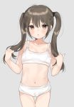  1girl blush bra brown_eyes brown_hair collarbone flat_chest grey_background highres lips little_mea long_hair looking_at_viewer original panties parted_lips petite simple_background solo tsurime underwear underwear_only white_bra white_panties 