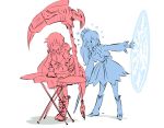  2girls angry color_connection crescent_rose glyph iesupa ironing ironing_board multiple_girls myrtenaster ruby_rose rwby weiss_schnee 