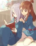  2girls book hands_on_shoulders kagari_atsuko little_witch_academia multiple_girls reading sou_(tuhut) sucy_manbavaran 