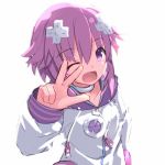  1girl choker d-pad hair_ornament himajin_(starmine) neptune_(choujigen_game_neptune) neptune_(series) one_eye_closed open_mouth purple_hair short_hair solo v violet_eyes 