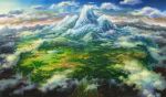  above_clouds blue_sky clouds cloudy_sky commentary_request day fantasy field fog forest giant_tree kemi_neko lake landscape mountain nature no_humans original outdoors river sky valley 