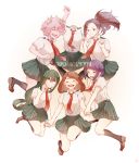  6+girls ashido_mina asui_tsuyu black_hair blush boku_no_hero_academia brown_hair closed_eyes collared_shirt full_body green_eyes hagakure_tooru hand_holding happy horns invisible jirou_kyouka long_hair looking_at_viewer multiple_girls necktie pink_hair pink_skin pleated_skirt ponytail purple_hair school_uniform shirt short_hair simple_background skirt smile teeth uraraka_ochako white_background yaoyorozu_momo 