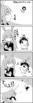  /\/\/\ 3girls 4koma :&gt; animal_ears black_hair bow chasing comic commentary_request cup detached_sleeves expressionless flying greyscale hair_bow hair_ribbon hair_tubes hakurei_reimu highres levitation long_hair looking_at_another looking_down medicine_melancholy monochrome multiple_girls necktie notebook on_head person_on_head rabbit_ears reisen_udongein_inaba ribbon running shoujo_kitou-chuu sidelocks skirt skirt_set smile suit_jacket surprised tani_takeshi touhou translation_request writing yukkuri_shiteitte_ne yunomi 