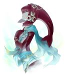  1girl closed_eyes fins fish_girl hair_ornament jewelry long_hair mipha monster_girl multicolored multicolored_skin no_eyebrows red_skin sakurai_muto solo the_legend_of_zelda the_legend_of_zelda:_breath_of_the_wild white_background zora 