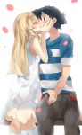  1boy 1girl black_hair blonde_hair kiss kuriyama lillie_(pokemon) pokemon pokemon_(anime) pokemon_(game) pokemon_sm pokemon_sm_(anime) satoshi_(pokemon) 