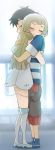  1boy 1girl black_hair blonde_hair blush hug kuriyama lillie_(pokemon) pokemon pokemon_(anime) pokemon_(game) pokemon_sm pokemon_sm_(anime) satoshi_(pokemon) 