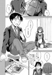  1boy 1girl backpack bag comic flying_sweatdrops greyscale hair_ornament hairclip konishi_shunpei monochrome necktie parari_(parari000) school_bag school_uniform super_heroine_boy takaoka_yukari translated 