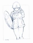  1girl captain_america cosplay female genderswap genderswap_(mtf) highres kotoyama marvel monochrome shield short_hair solo 