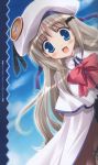  blue_eyes blush buttons cape happy hat ikegami_akane little_busters! little_busters!! long_hair noumi_kudryavka ribbon ribbons silver_hair smile 