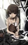  brown_hair cable cables camisole chemise electrode_(object) gumichoco hair_ornament hairclip iwakura_lain red_eyes serial_experiments_lain short_hair stuffed_animal stuffed_toy teddy_bear 