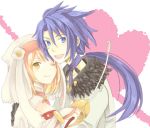  1girl alice_(tales_of_symphonia_kor) anko_(pixiv293078) bad_id couple decus love lowres rapier sword tales_of_(series) tales_of_symphonia tales_of_symphonia_knight_of_ratatosk weapon wink 