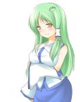  breasts detached_sleeves green_hair hair_ornament kochiya_sanae long_hair toobane touhou yellow_eyes 