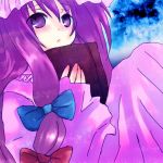  book fusuke hair_ribbon hair_ribbons patchouli_knowledge purple_eyes purple_hair ribbon ribbons touhou violet_eyes 