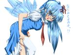  alternate_hairstyle angry bespectacled blue_eyes blue_hair blush bow breasts cirno dress glasses kanna211 long_hair necktie open_mouth thigh-highs thighhighs touhou wings zettai_ryouiki 