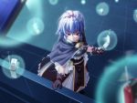  armor blue_hair cape cellphone game_cg glove gloves jewelry liesel_hansel night phone princess_waltz red_eyes takeya_masami 