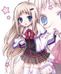  blush bow cape little_busters! little_busters!! long_hair noumi_kudryavka ribbon ribbons school_uniform silver_hair skirt star stars thigh-highs thighhighs zettai_ryouiki 