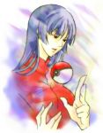  1girl blue_hair floating gym_leader hime_cut long_hair natsu315 natsume_(pokemon) poke_ball pokemon pokemon_(game) pokemon_rgby red_eyes solo telekinesis 
