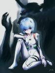  blue_hair eva_01 neon_genesis_evangelion plugsuit red_eyes short_hair silhouette sitting 