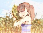  brown_hair flower kitano_yuusuke snot sunflower tears twintails 