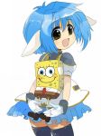  asasow backpack bag blue_hair galaxy_angel mint_blancmanche nickelodeon short_hair sketch spongebob spongebob_squarepants spongebob_squarepants_(character) thigh-highs thighhighs zettai_ryouiki 