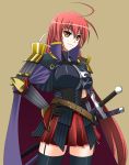  armor cape corset genderswap ichimedoo long_hair oda_nobunaga_(sengoku_hime) red_hair redhead sengoku_hime solo sword thigh-highs thighhighs very_long_hair weapon zettai_ryouiki 
