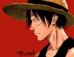  color colored hat lowres male monkey_d_luffy one_piece photoshop scar solo straw_hat takehiko_inoue 