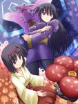  2girls black_hair erika_(pokemon) gym_leader headband japanese_clothes kimono long_hair multiple_girls natsume_(pokemon) pantyhose pokemon pokemon_(creature) pokemon_(game) pokemon_rgby purple_eyes short_hair toshihiro venomoth vileplume violet_eyes 