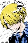  amano_akira cigarette colored hair_over_one_eye loose_shirt male monochrome necktie one_piece photoshop sanji smoking solo straw_hats_jolly_roger 