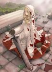  blood final_fantasy final_fantasy_tactics haniwa_(leaf_garden) haniwa_(pixiv257811) hood long_hair robe ruins solo sword weapon white_mage white_mage_(fft) 