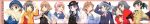  blue_eyes blue_hair brown_hair character_request gloves green_eyes hair_ornament hairclip hat highres kitano_yuusuke long_image police police_uniform policewoman purple_hair smile tetsudou_musume twintails uniform violet_eyes waitress whistle white_gloves wide_image 